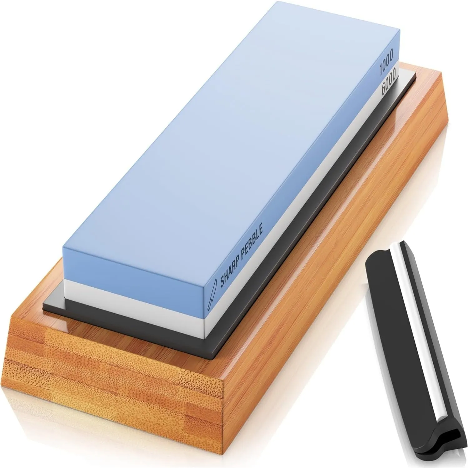 Whetstone Knife Sharpening Stone 2 Side Grit 1000/6000 Waterstone NonSlip Bamboo Base - Blue