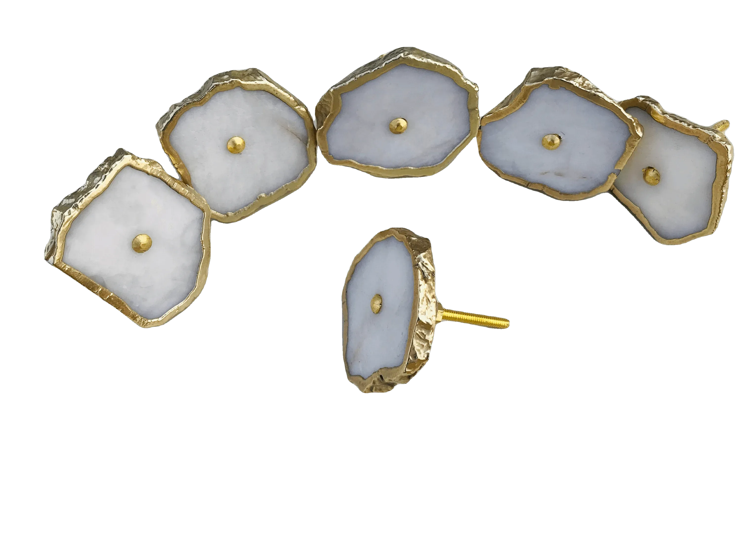 White Agate Cabinet Door Pull Handle - Set of 6