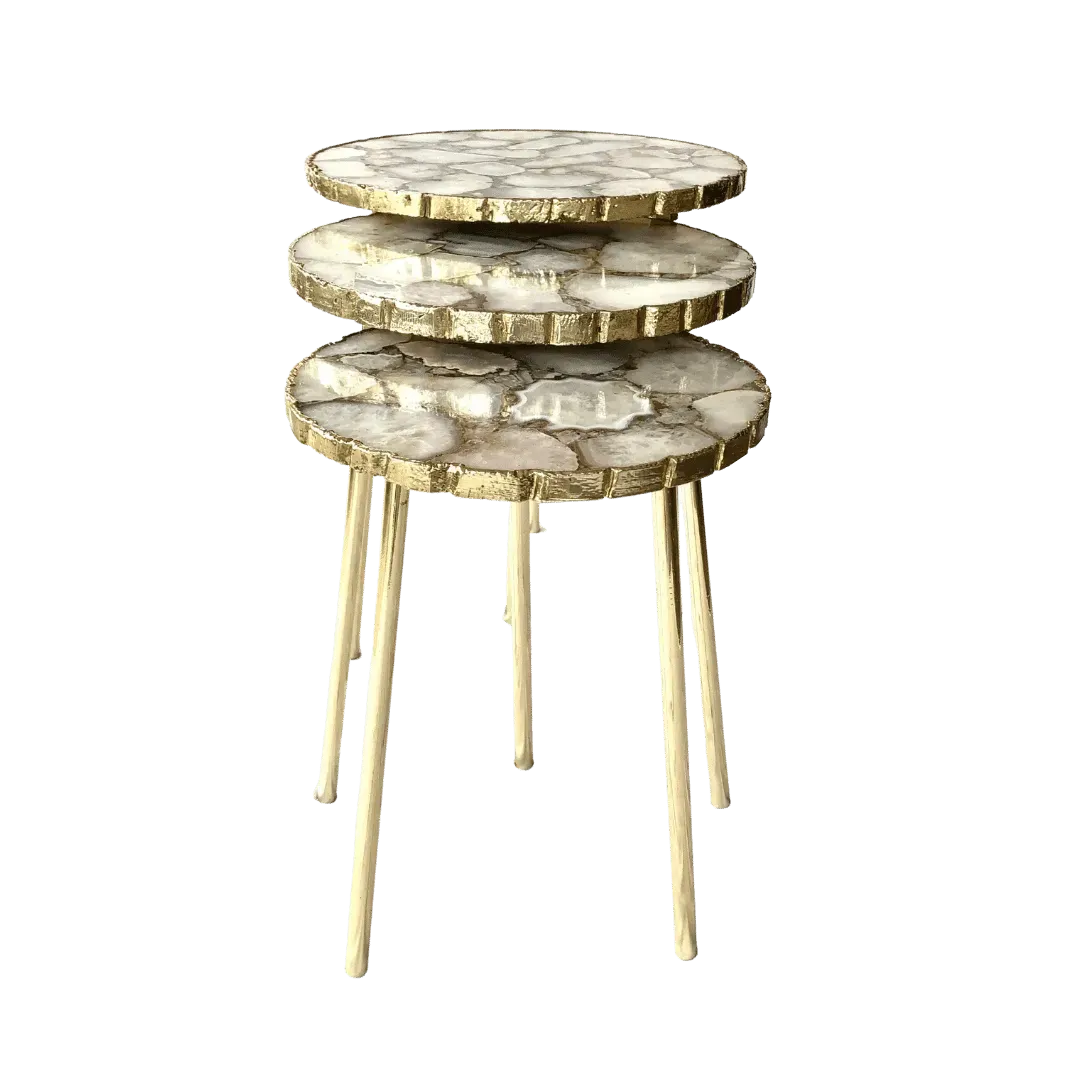 White Crystal Agate Round Nesting Tables - Set of 3