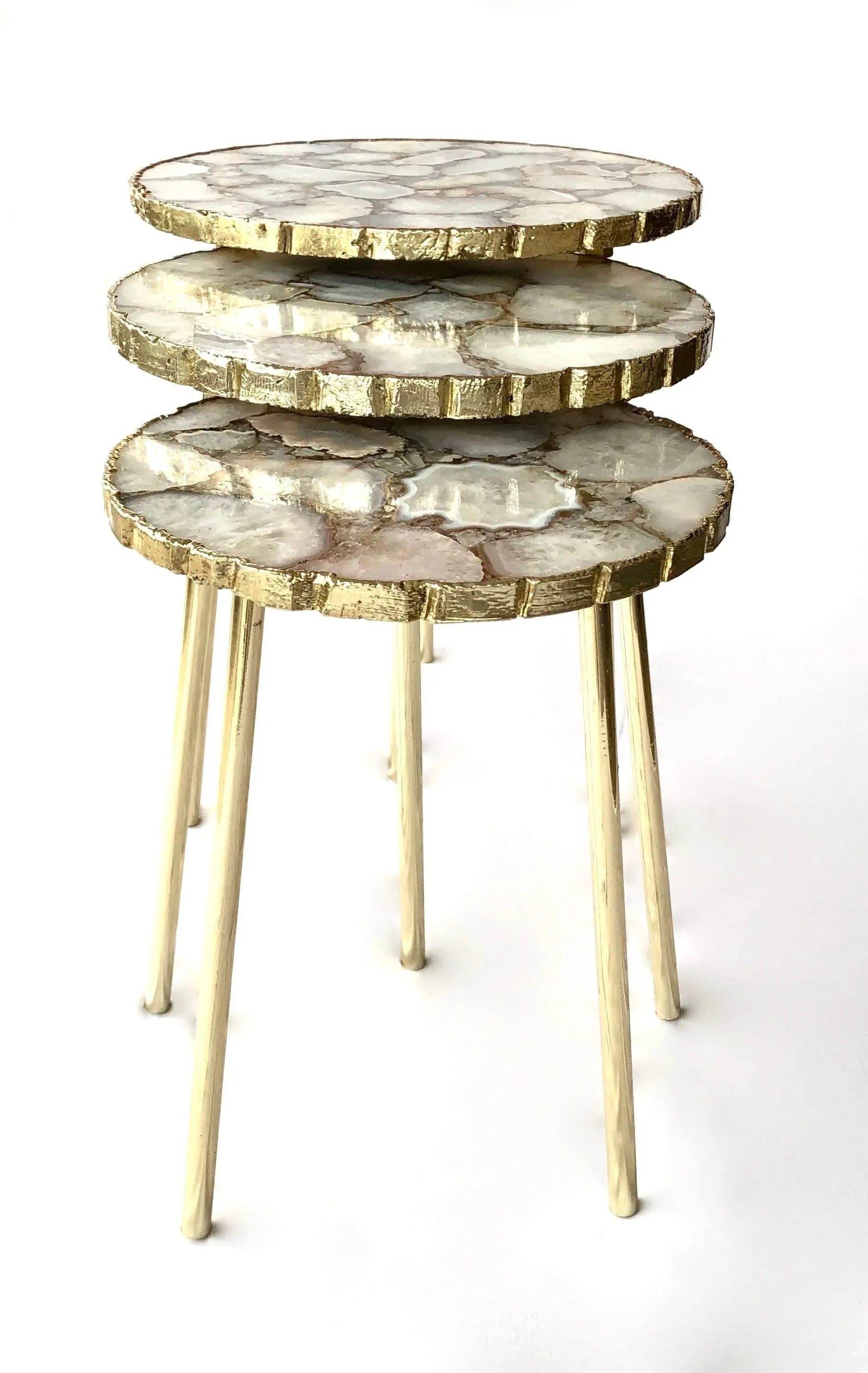 White Crystal Agate Round Nesting Tables - Set of 3