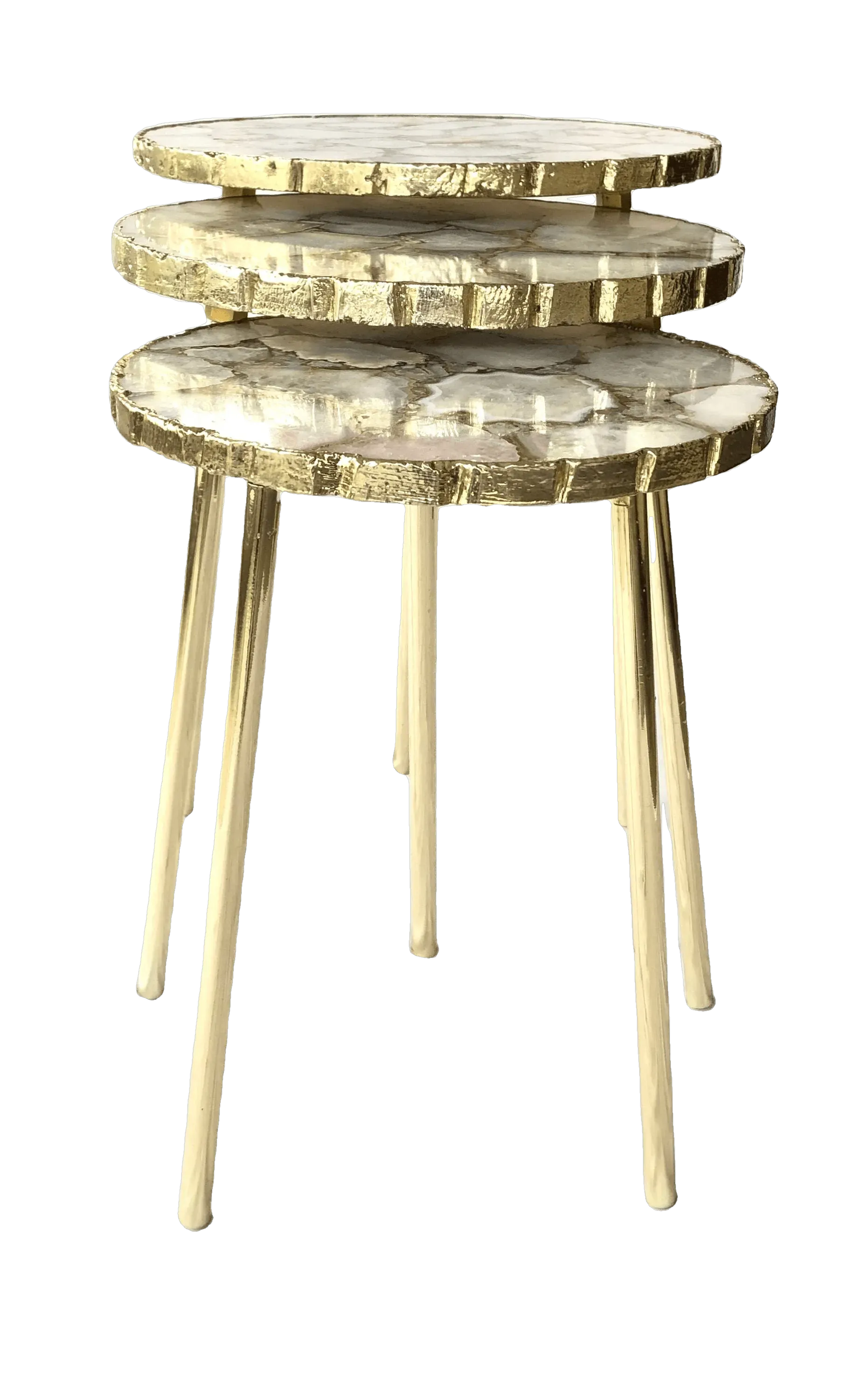 White Crystal Agate Round Nesting Tables - Set of 3