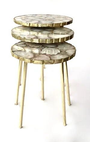 White Crystal Agate Round Nesting Tables - Set of 3