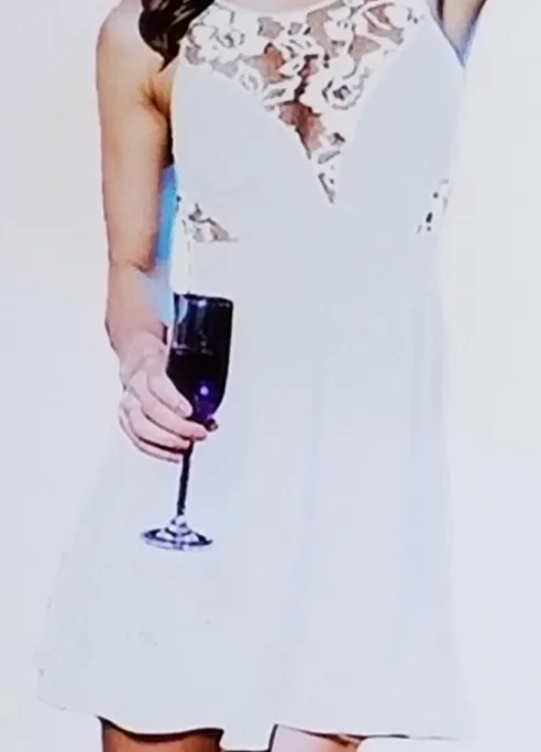 White Elegant Round Neck Lace Top Patchwork Mini Dress