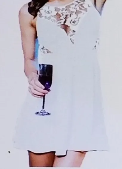 White Elegant Round Neck Lace Top Patchwork Mini Dress