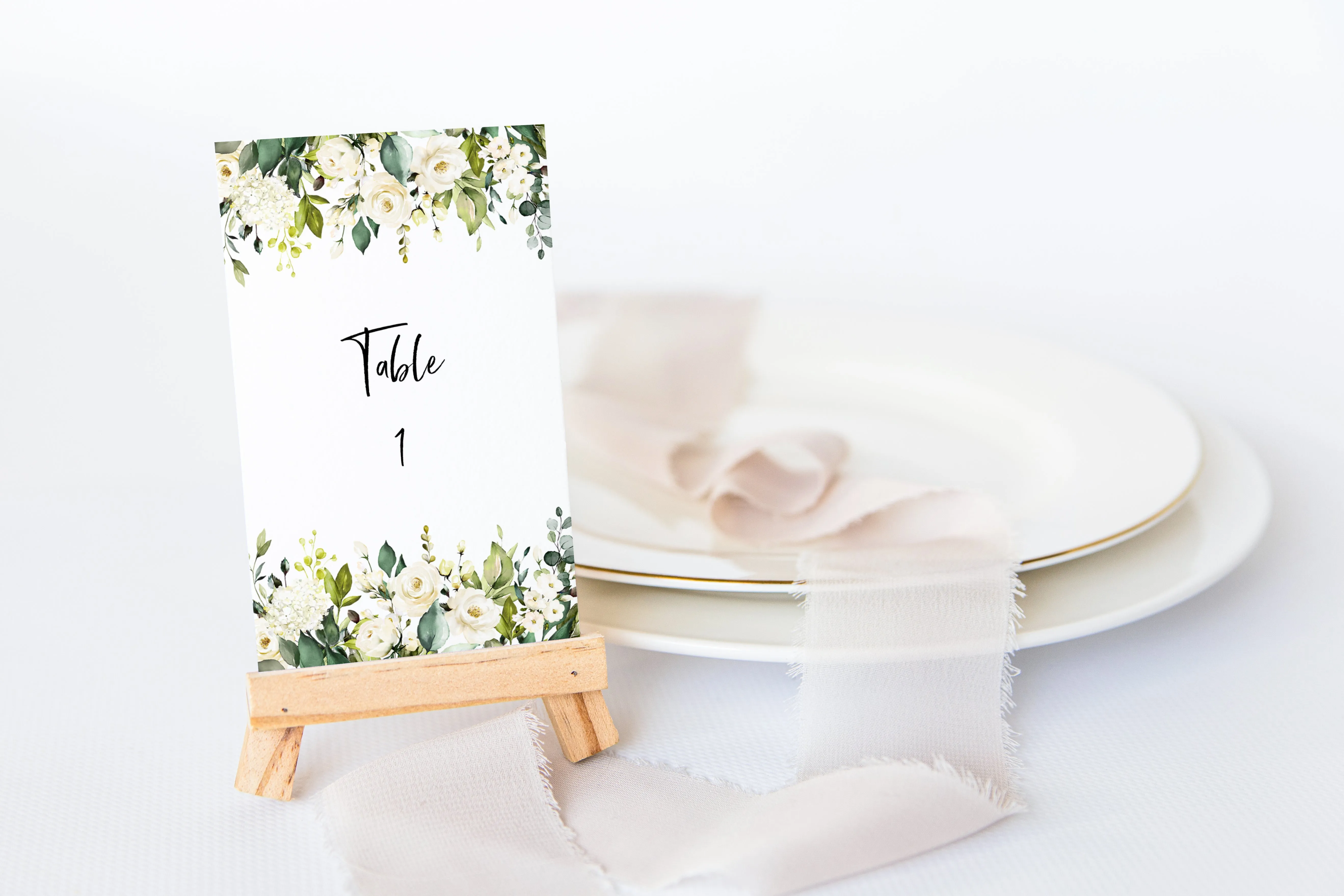 White Floral Table Numbers Template - JAIDEN