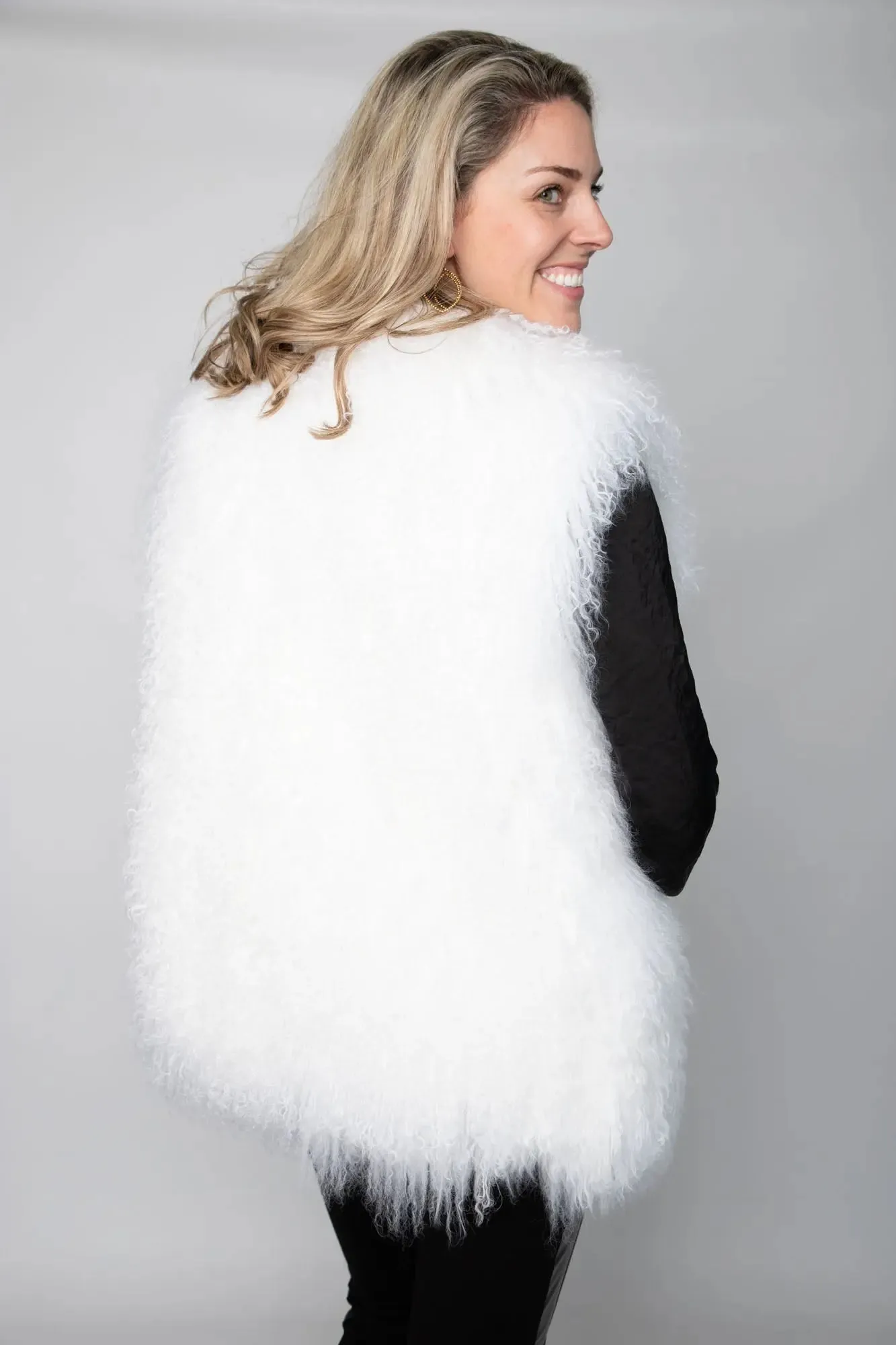 White Mongolian Lamb Vest