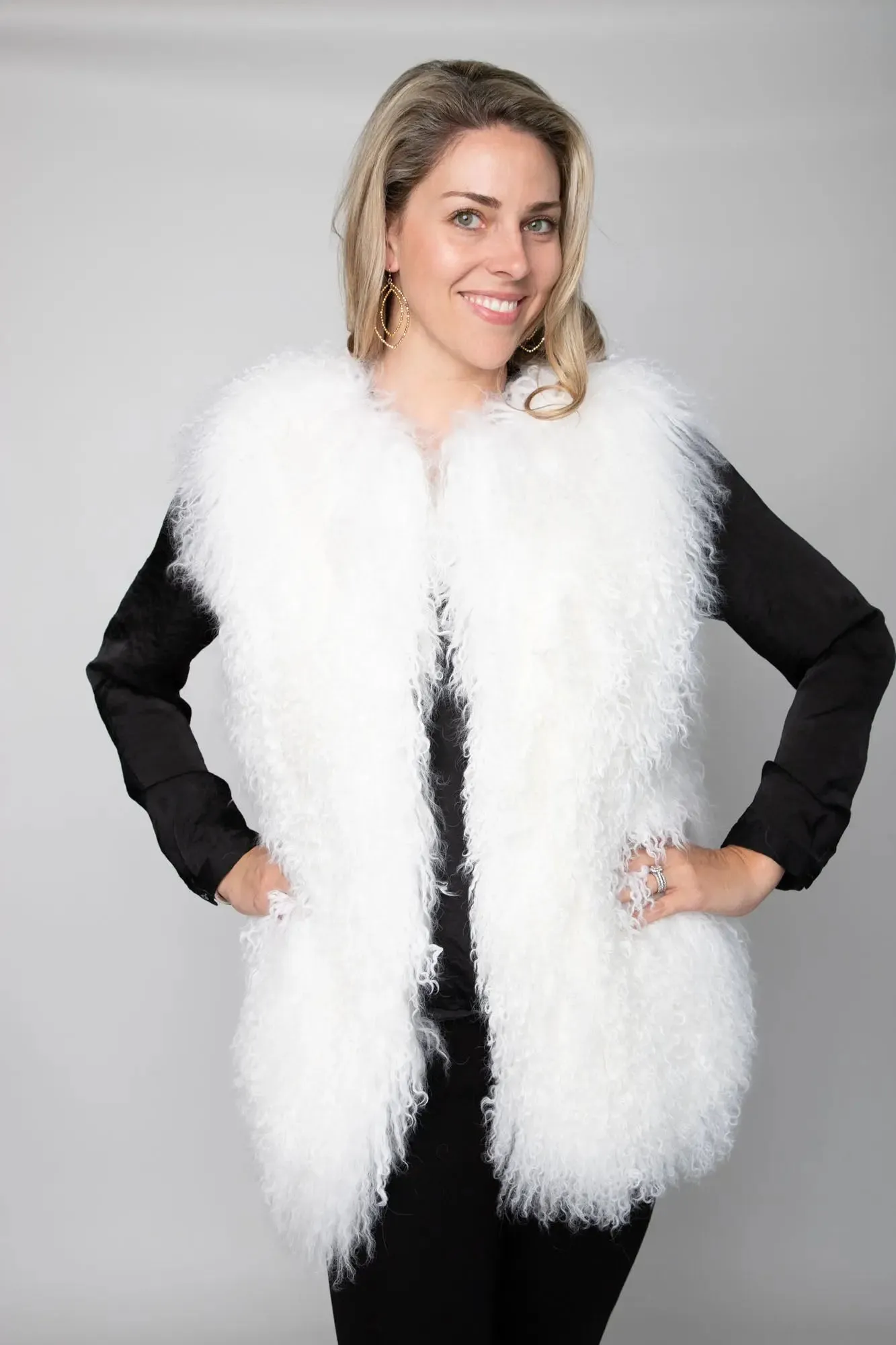 White Mongolian Lamb Vest