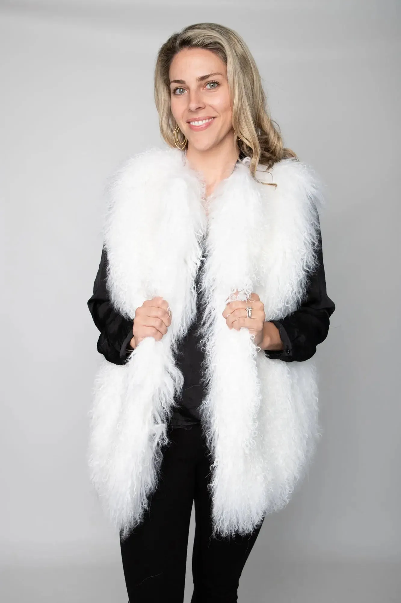 White Mongolian Lamb Vest