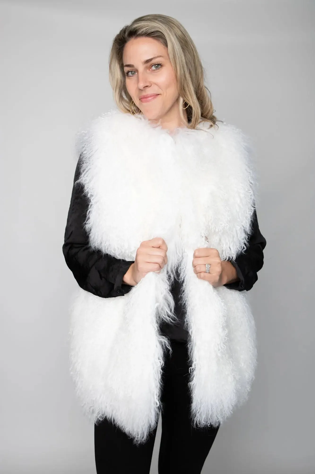 White Mongolian Lamb Vest