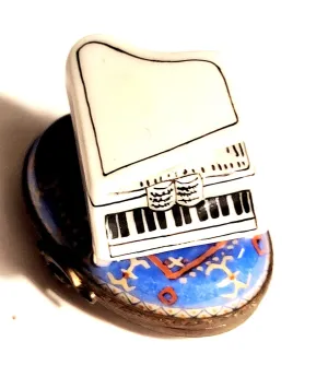 White Piano on Blue