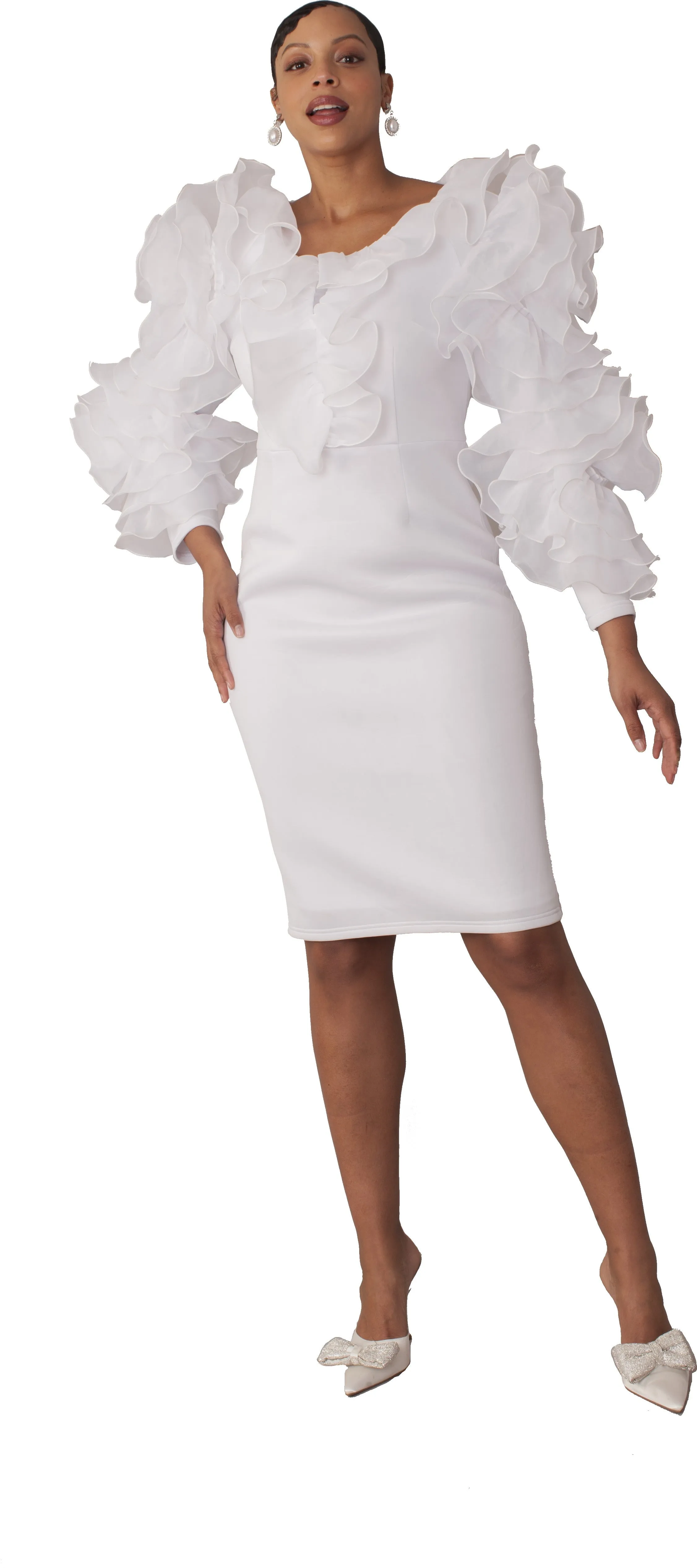 White Ruffled Statement Dress -82168