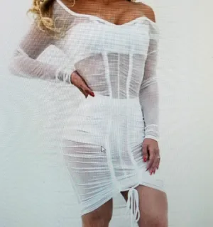 White Sexy Transparent Tie In Front Wrap Cut Dress