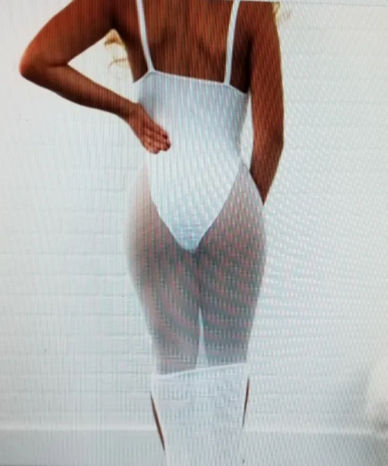White Transparent V-Neck Calf Length Leotard Style Dress