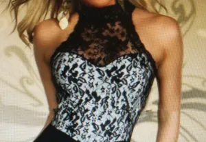 White/Black Floral Lace Halter Neck Mini Dress