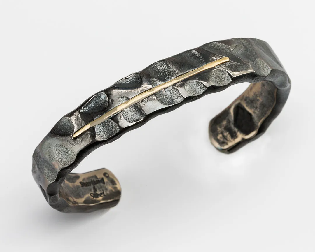Wide Random Pattern Cuff Bracelet with 18K Gold Inlay: Men & Women