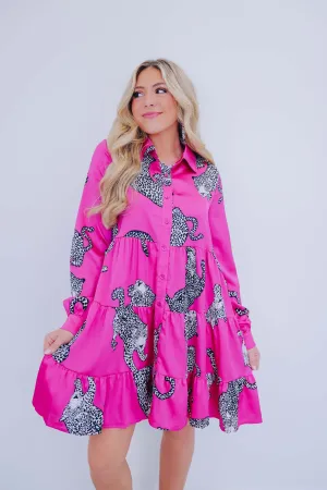 Wild Thing Leopard Ruffle Hem Dress - Pink