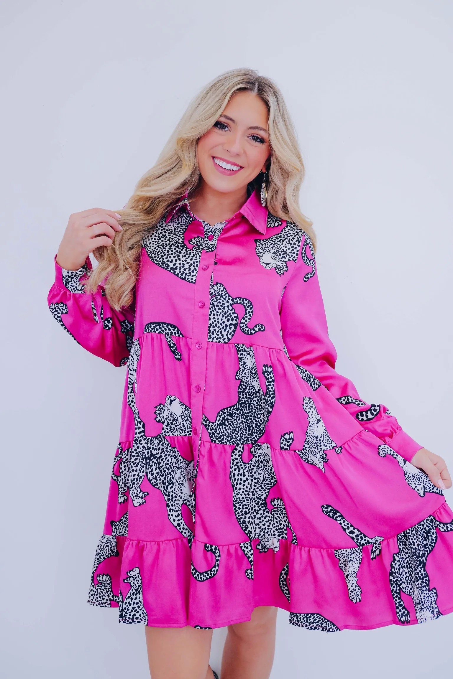 Wild Thing Leopard Ruffle Hem Dress - Pink