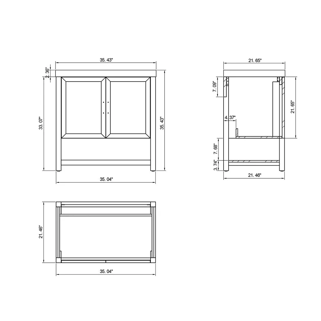 Winchester 2 Doors Bathroom Vanity with Black Quartz Sink - Floor Mount - 36" Wood/Forest Green