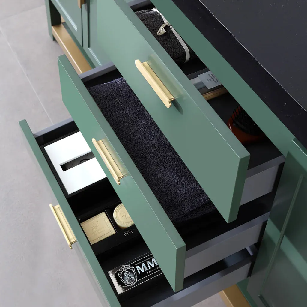 Winchester 3 Drawers and 4 Doors Bathroom Vanity with Black Quartz Sink - Floor Mount - 72" Wood/Forest Green