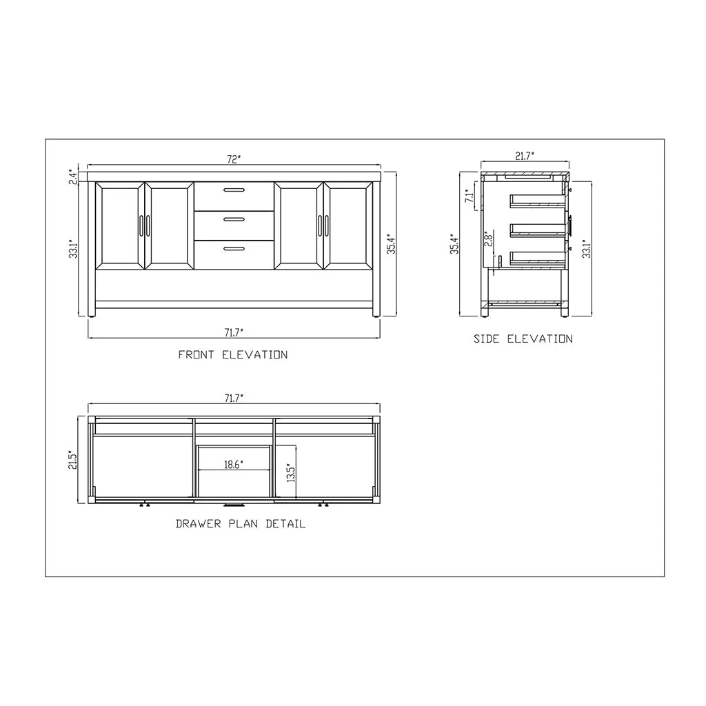 Winchester 3 Drawers and 4 Doors Bathroom Vanity with Black Quartz Sink - Floor Mount - 72" Wood/Forest Green