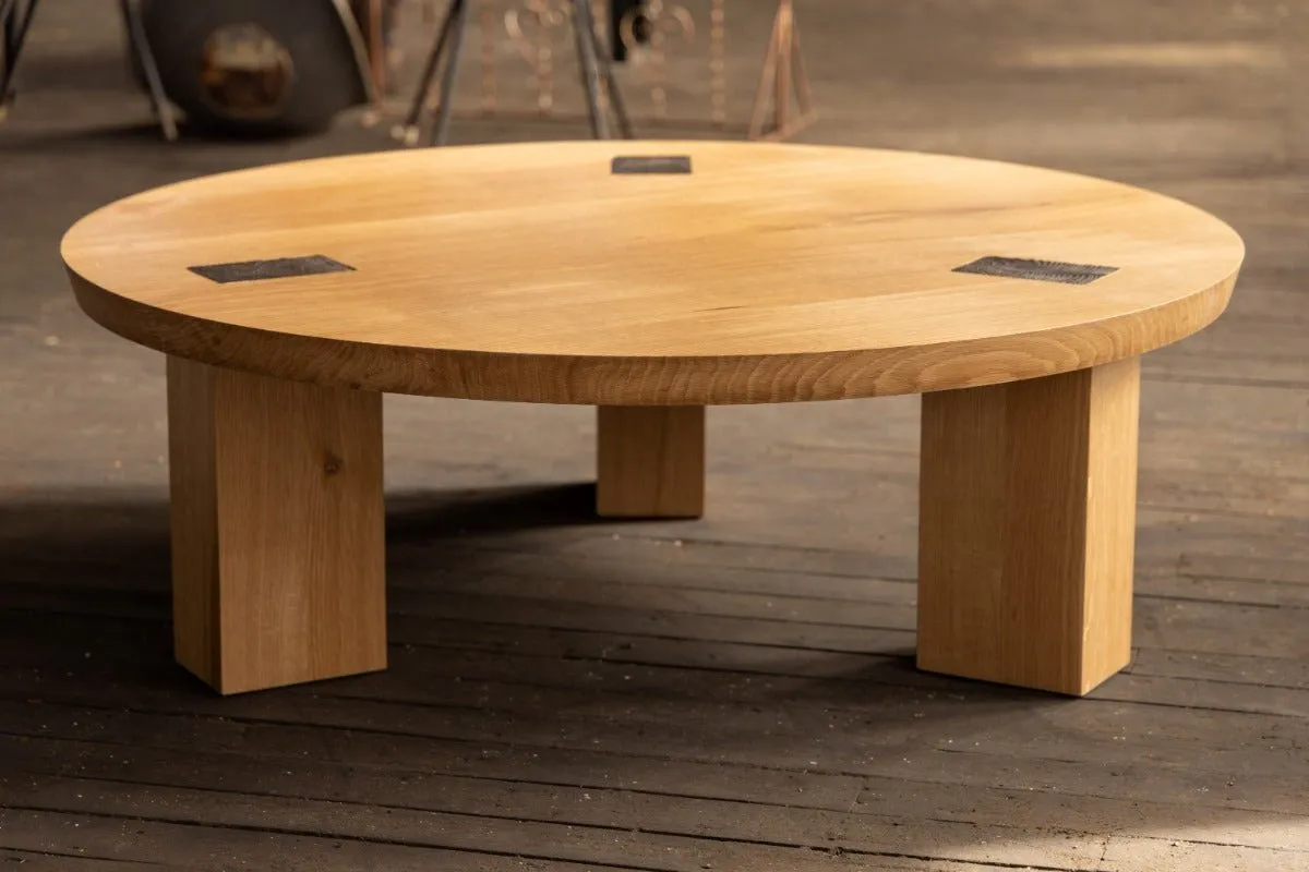 Winston Coffee Table | Round Wood and Bronze Coffee Table