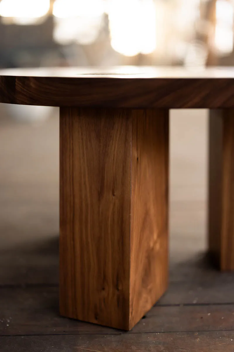 Winston Coffee Table | Round Wood and Bronze Coffee Table