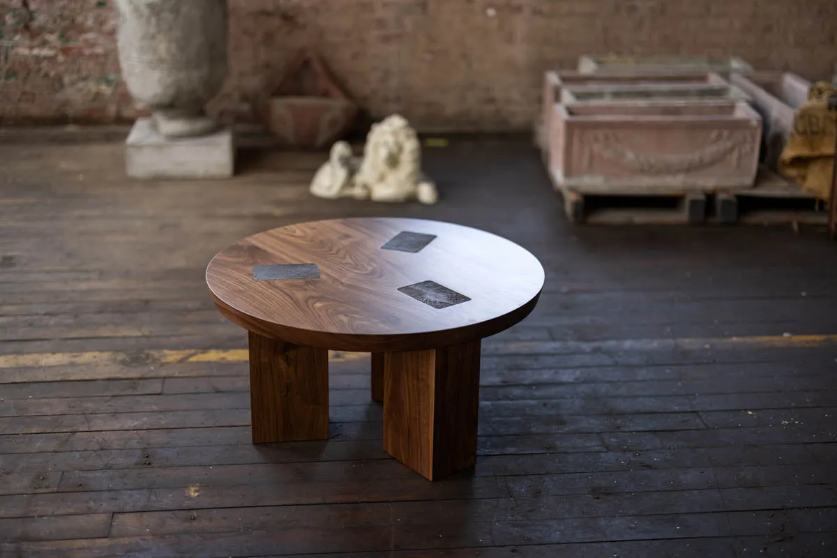 Winston Coffee Table | Round Wood and Bronze Coffee Table