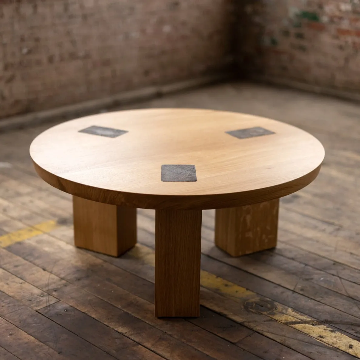 Winston Coffee Table | Round Wood and Bronze Coffee Table