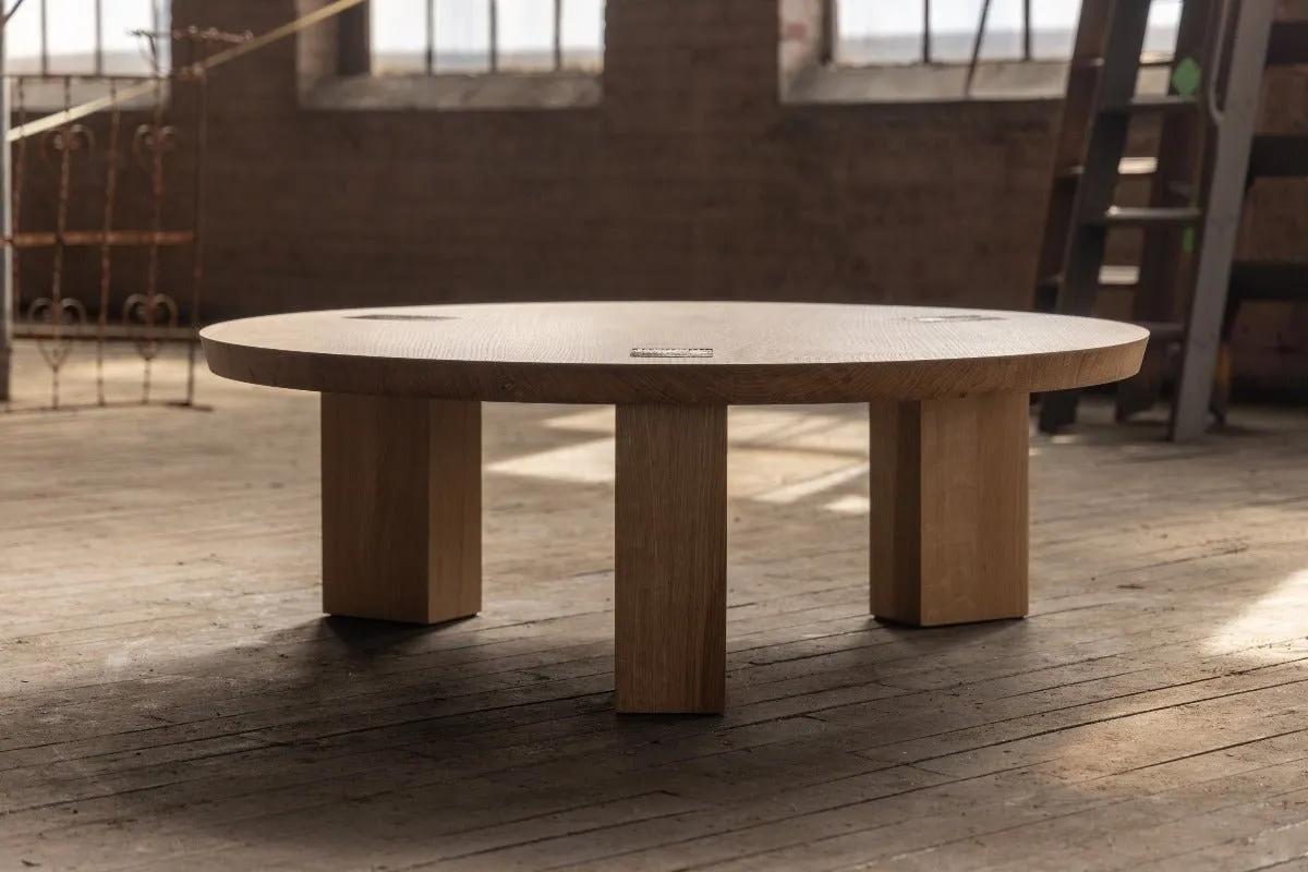 Winston Coffee Table | Round Wood and Bronze Coffee Table