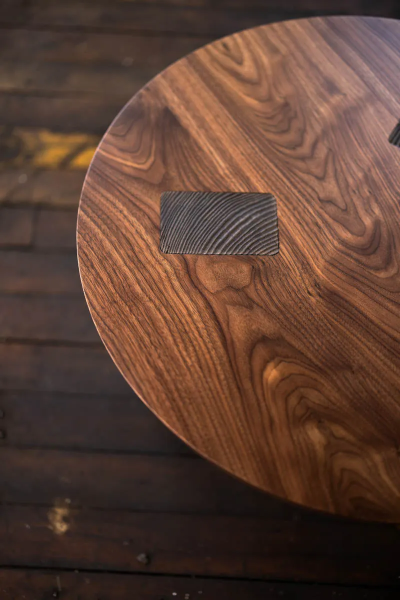 Winston Coffee Table | Round Wood and Bronze Coffee Table