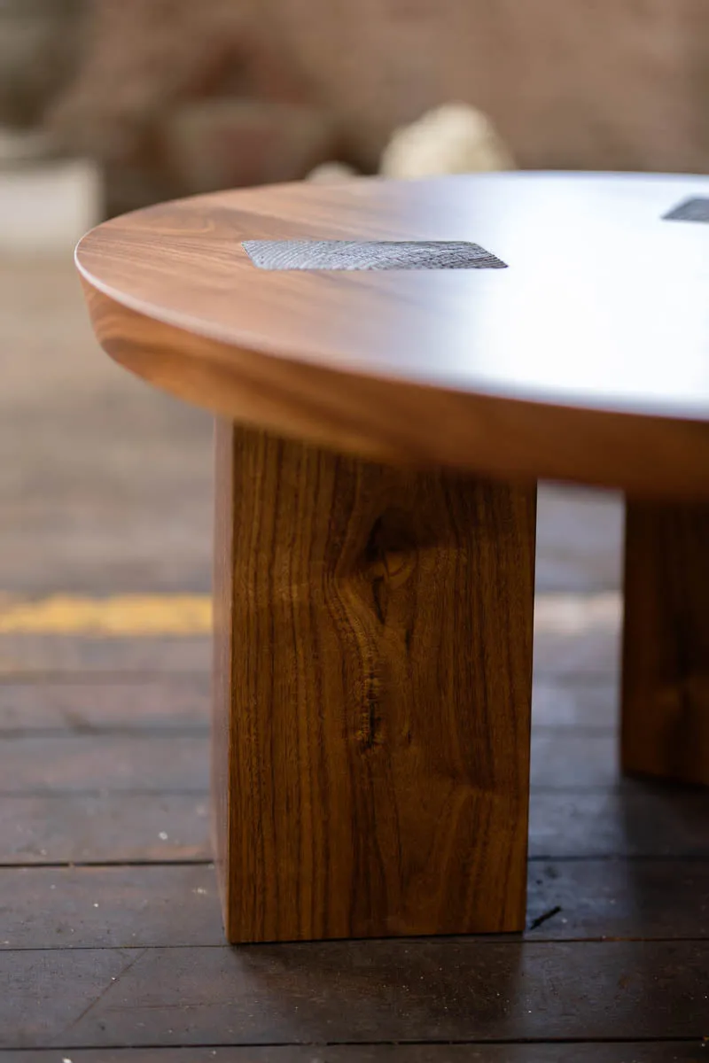 Winston Coffee Table | Round Wood and Bronze Coffee Table