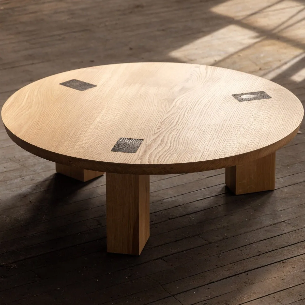 Winston Coffee Table | Round Wood and Bronze Coffee Table