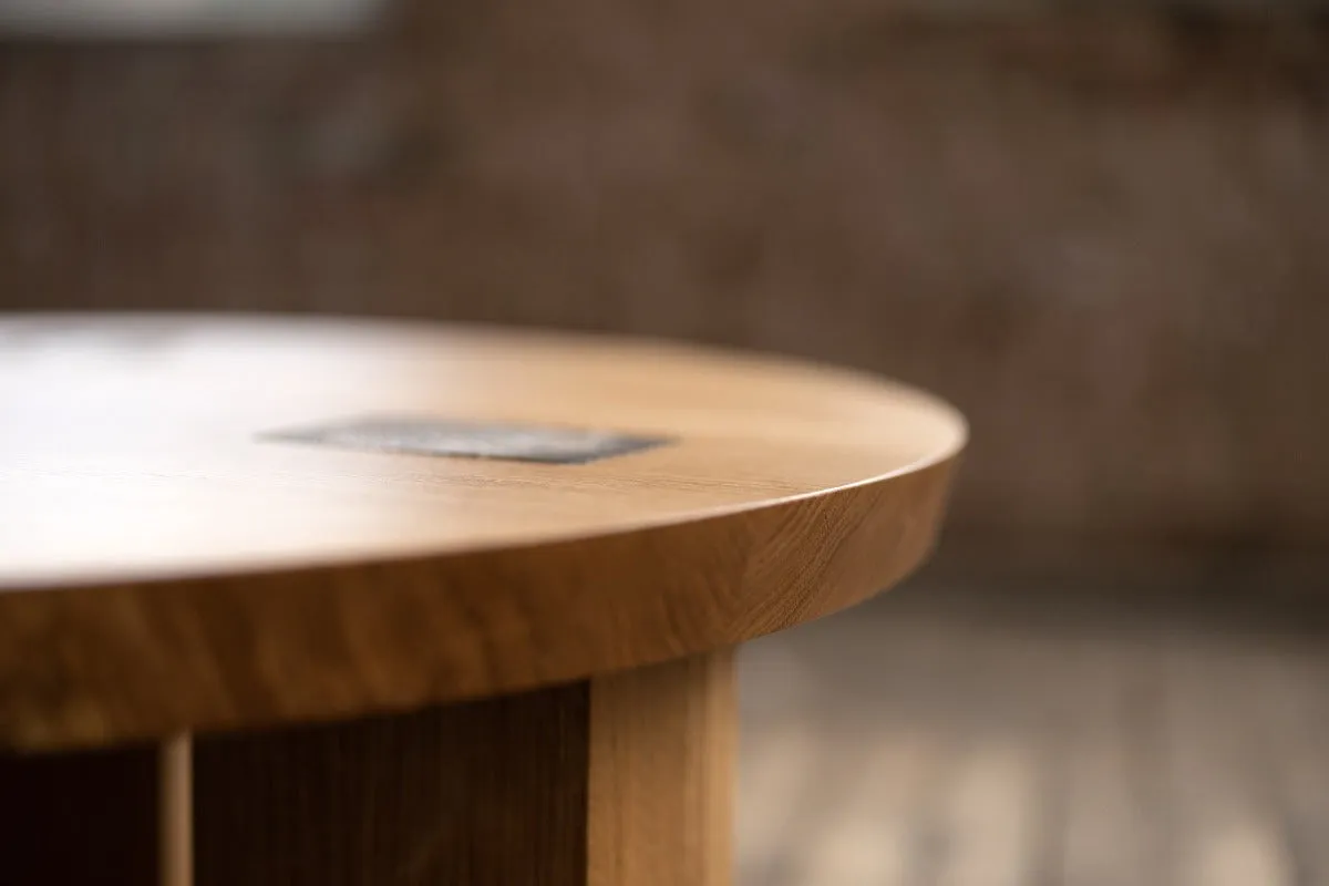 Winston Coffee Table | Round Wood and Bronze Coffee Table