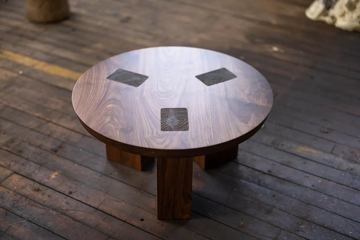 Winston Coffee Table | Round Wood and Bronze Coffee Table