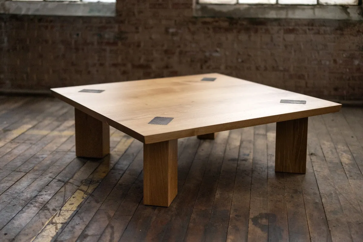 Winston Coffee Table | Square Wood Coffee Table with Bronze Details