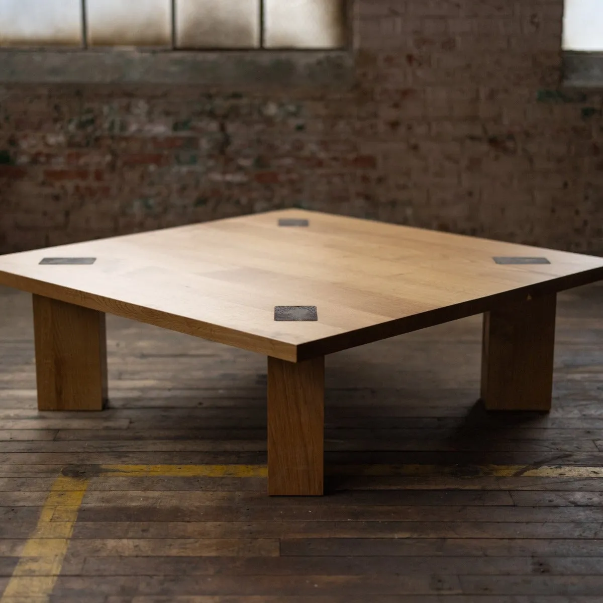 Winston Coffee Table | Square Wood Coffee Table with Bronze Details