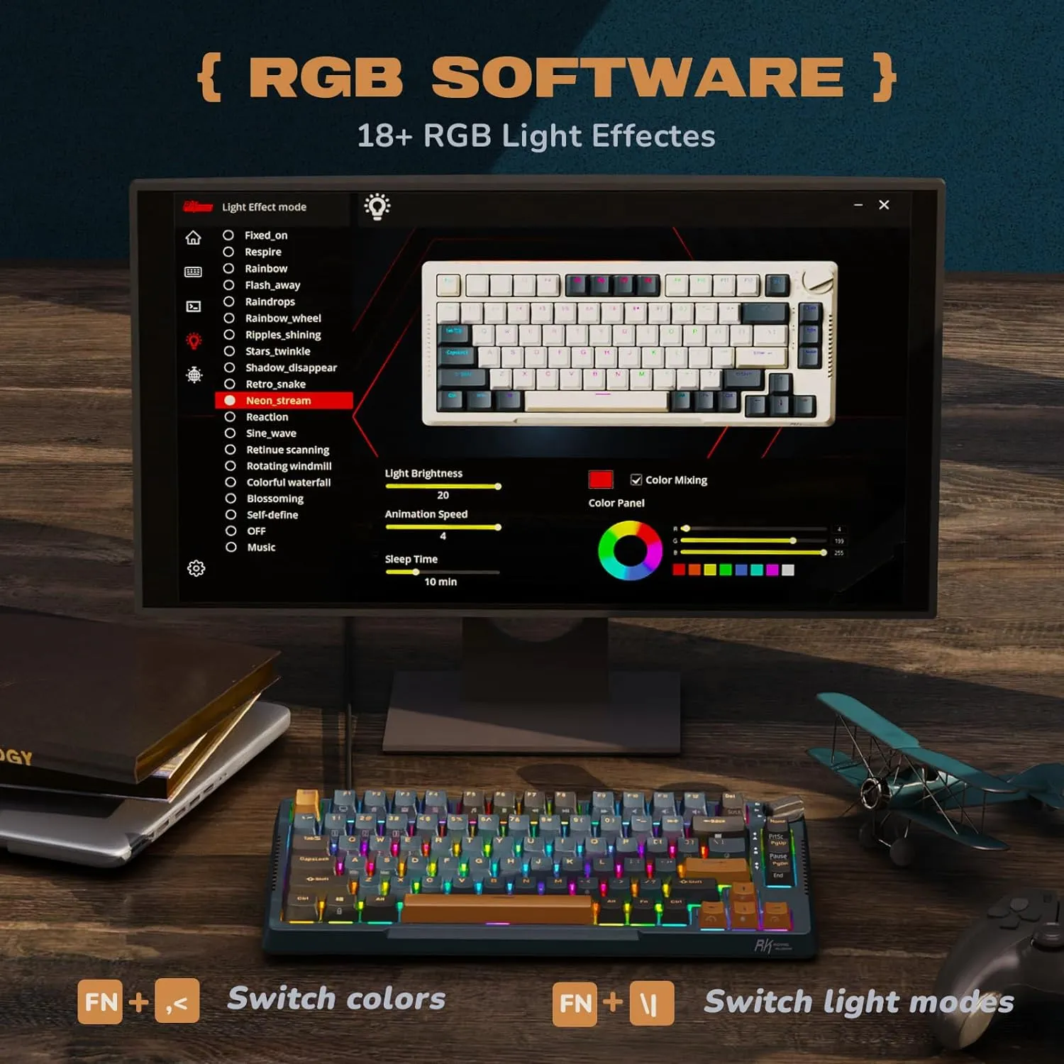 Wireless Gaming Mechanical Keyboard Knob Control Triple Mode Gasket Mount RGB Backlit