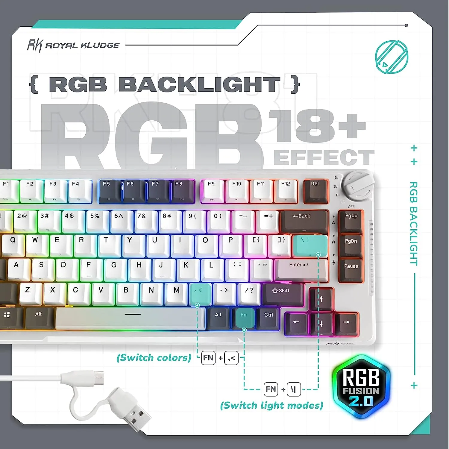 Wireless Gaming Mechanical Keyboard Knob Control Triple Mode Gasket Mount RGB Backlit