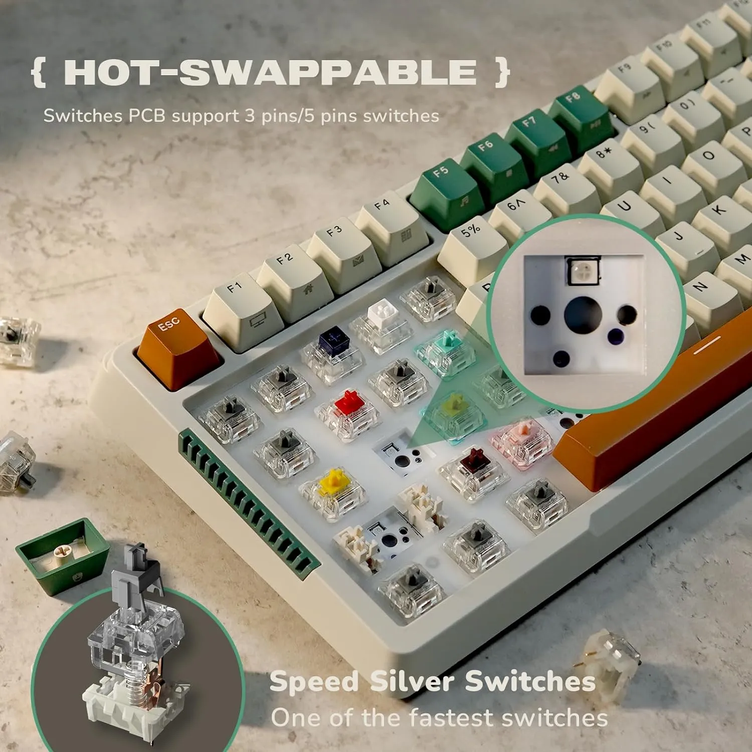 Wireless Gaming Mechanical Keyboard Knob Control Triple Mode Gasket Mount RGB Backlit