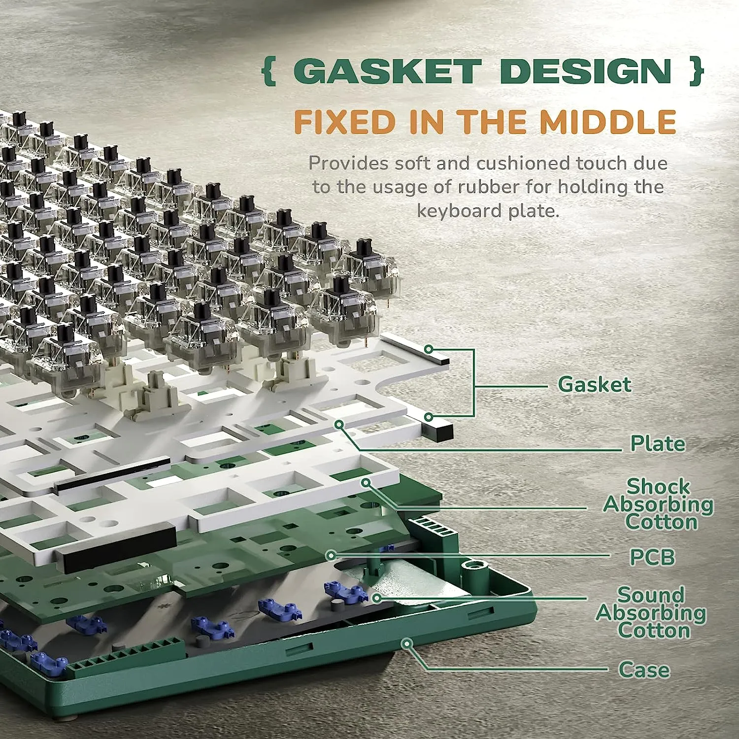 Wireless Gaming Mechanical Keyboard Knob Control Triple Mode Gasket Mount RGB Backlit