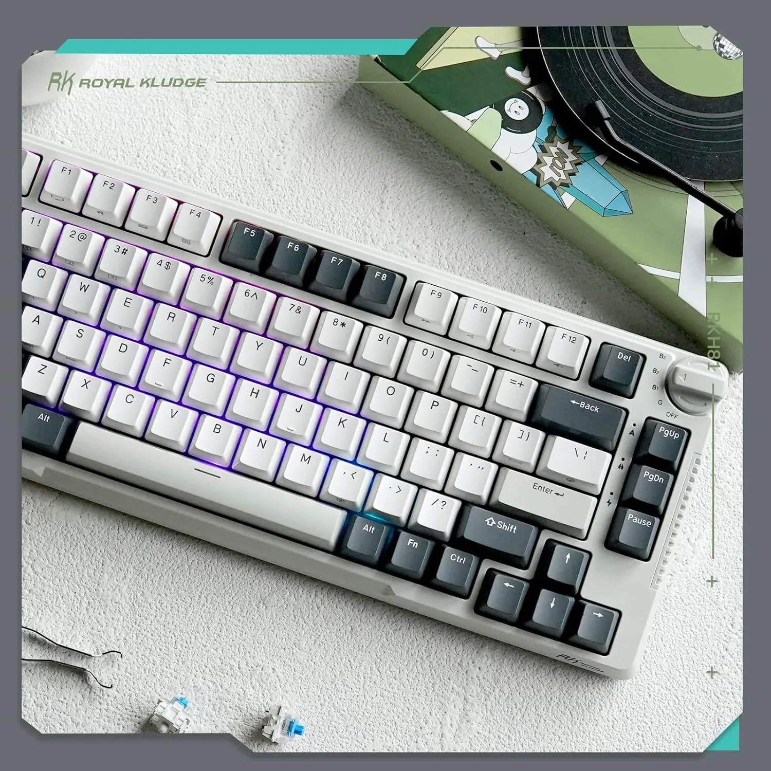 Wireless Gaming Mechanical Keyboard Knob Control Triple Mode Gasket Mount RGB Backlit