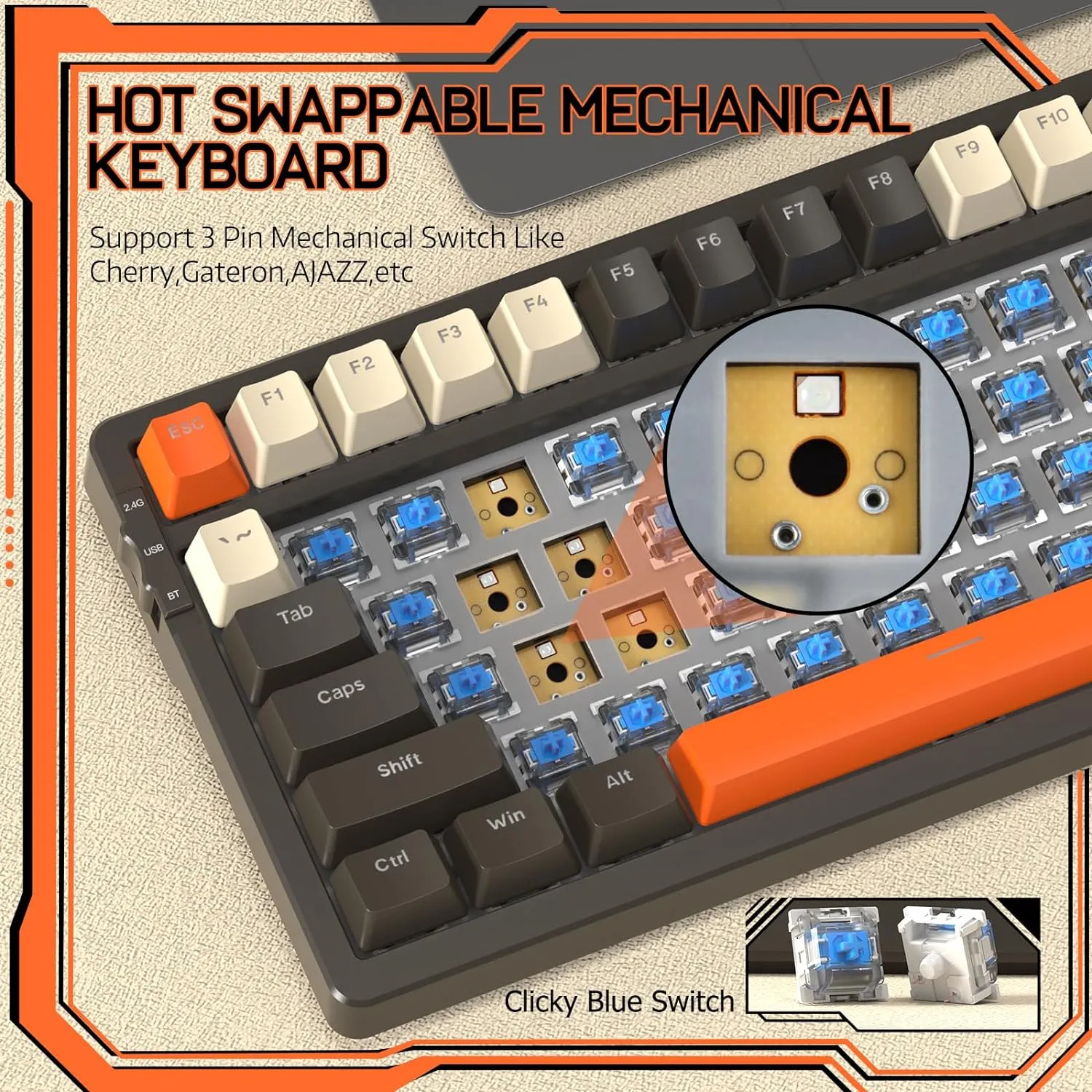 Wireless Mechancial Gaming Keyboard Hot-Swapped with Rainbow Backlit
