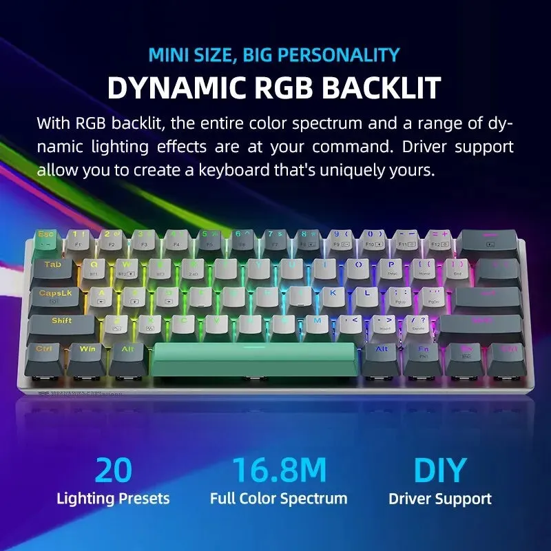 Wireless Mechanical Keyboard 60% Hot-swappable Tri-mode RGB Wireless
