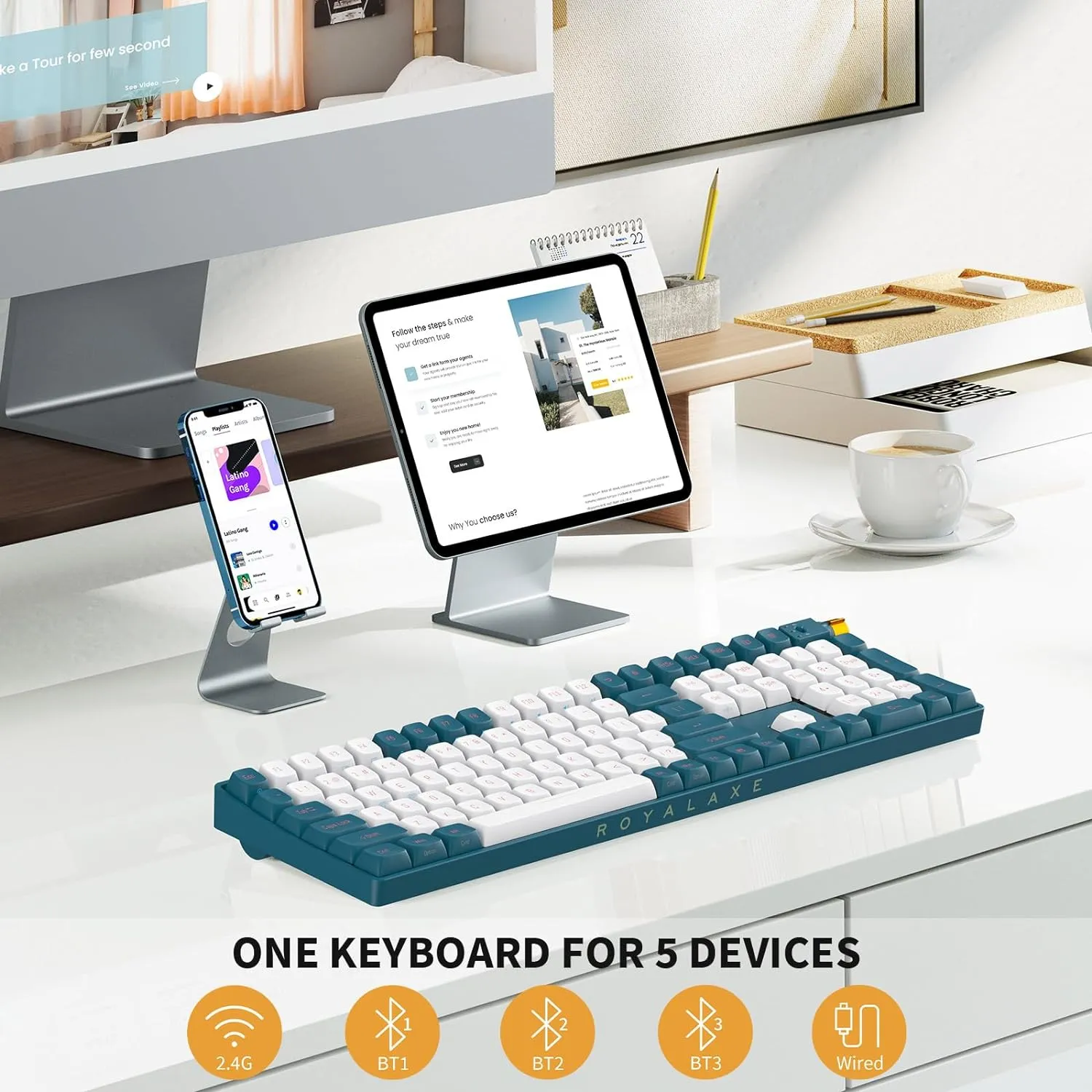 Wireless Mechanical Keyboard Hot Swappable Wireless RGB, PBT Keycaps