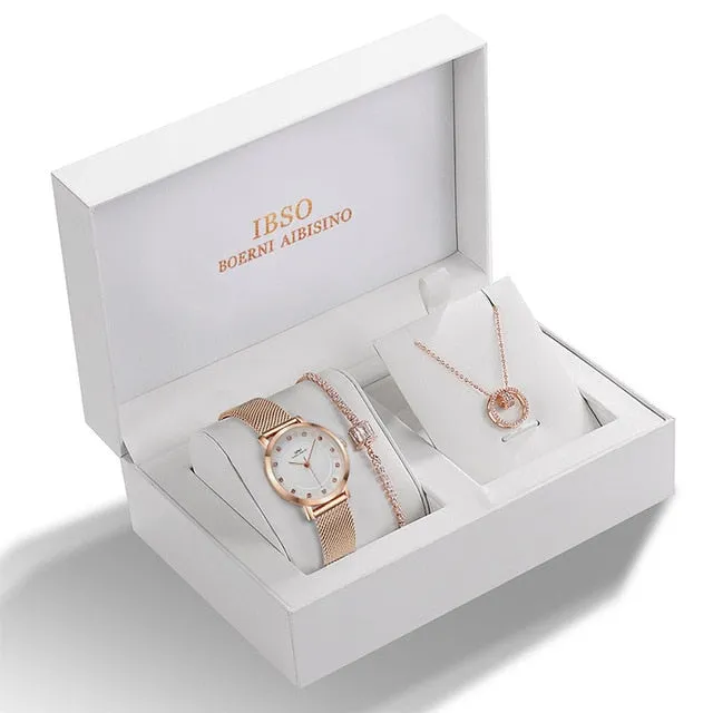 Women  Bracelet Necklace Watch Sets Female Gift set