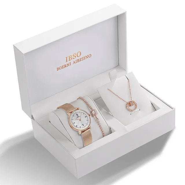 Women  Bracelet Necklace Watch Sets Female Gift set