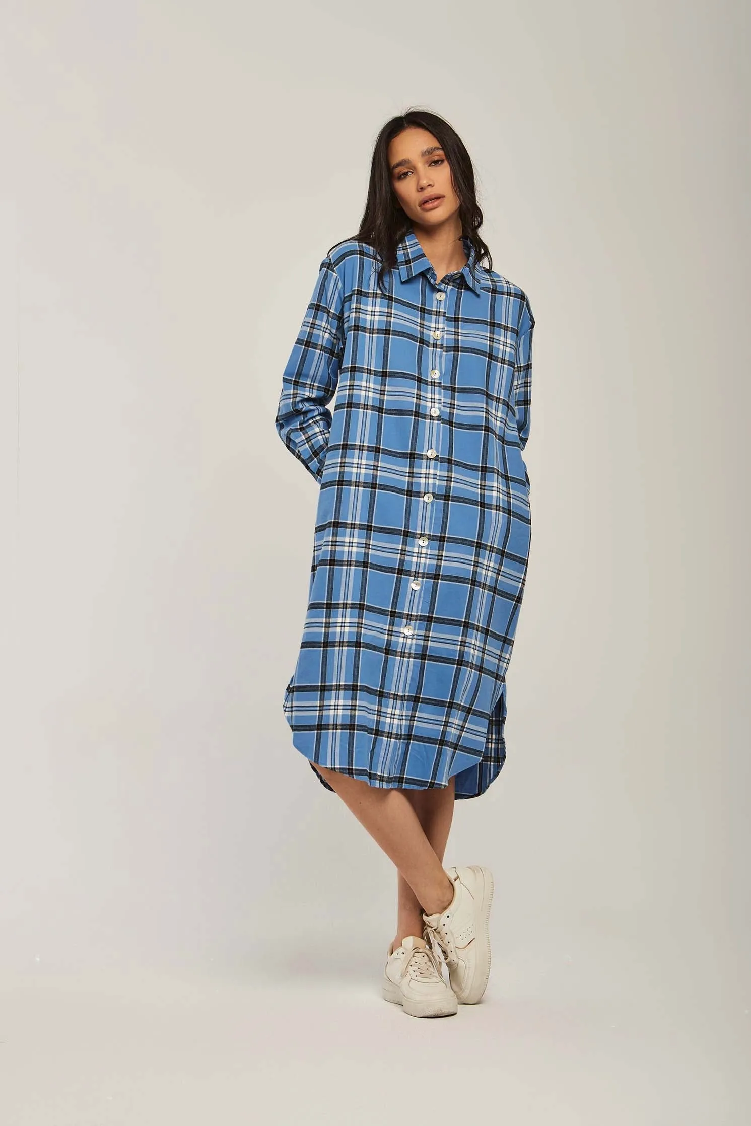 Women Dress Basic Checks Shirt Blue