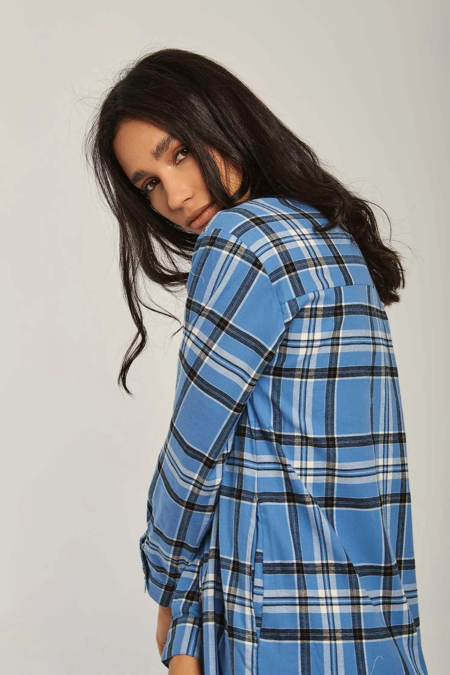 Women Dress Basic Checks Shirt Blue
