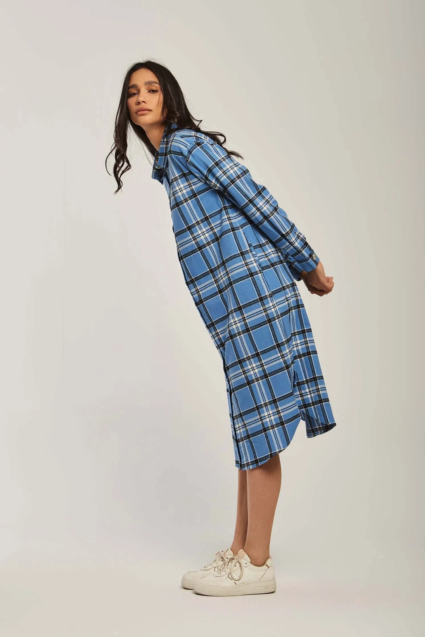 Women Dress Basic Checks Shirt Blue
