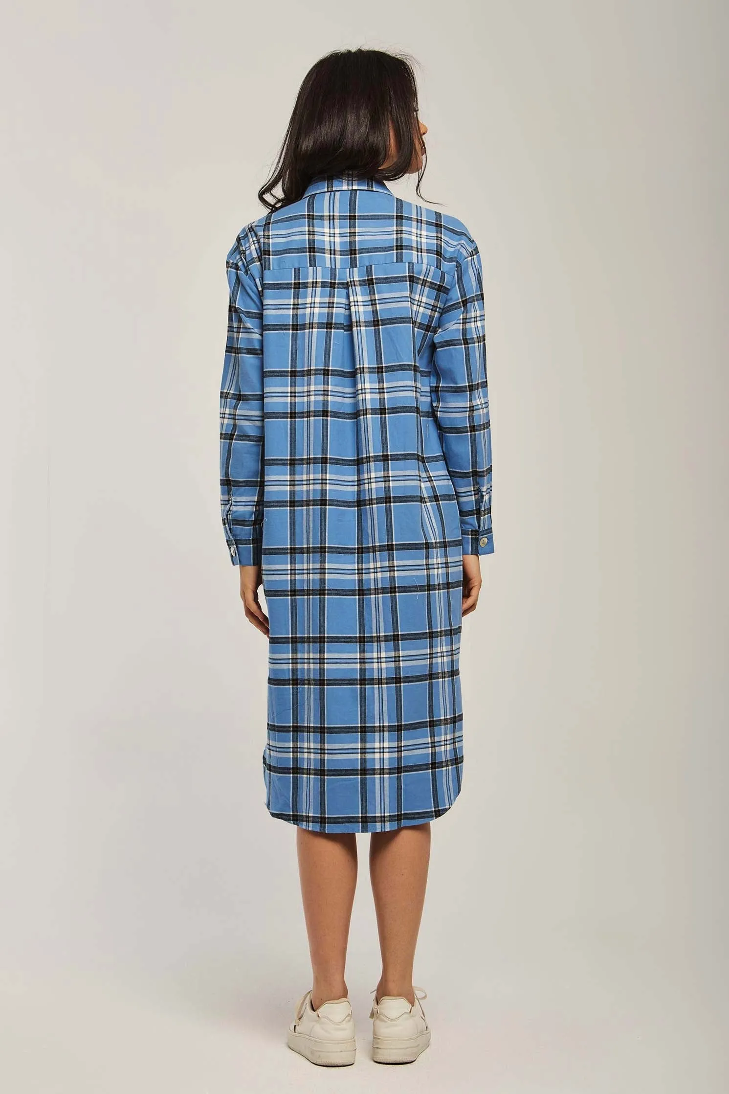Women Dress Basic Checks Shirt Blue